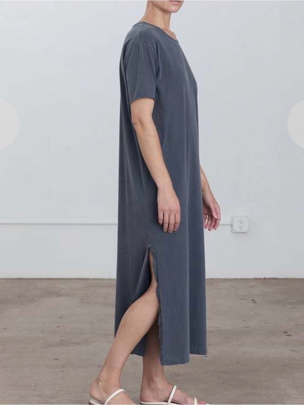 Black Crane Womens Long Tee Cotton Dress Size M Charcoal Grey Made in USA - Picture 2 of 10